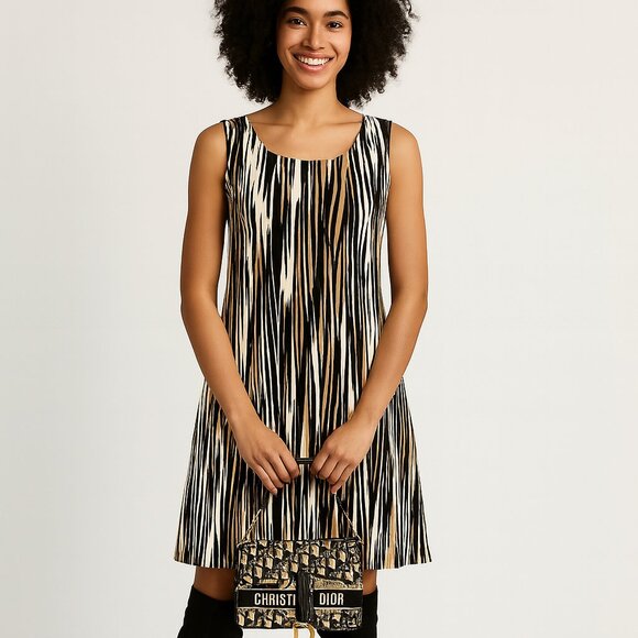 Cute Connected Sleeveless Dress Black, Camel, White Design So Flattering! - Picture 7 of 7